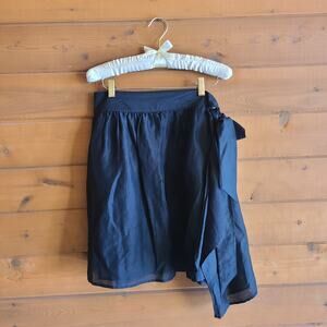 Club Monaco Linen Silk Black Wrap Mini Skirt Medium Bow Tie Side A Line